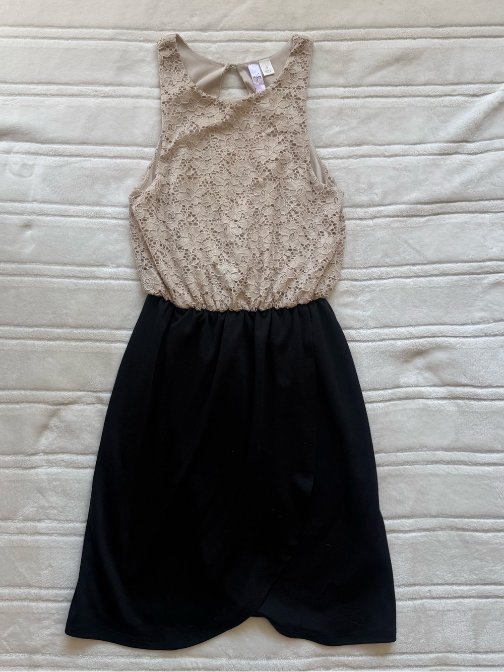 Lace Bodice Sleeveless Dress with metallic gold detailing black asymmetrical hem